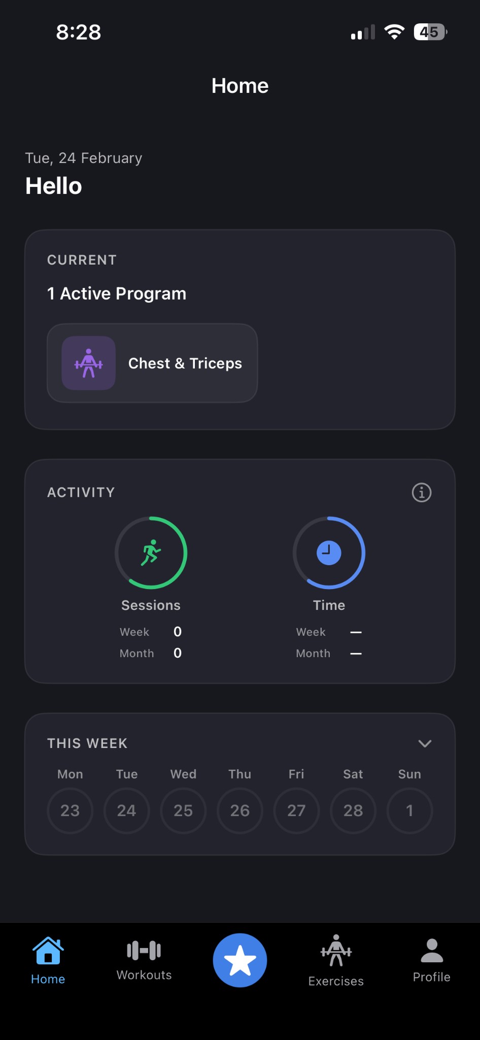 Screenshot of Mobile Workout App (iOS)